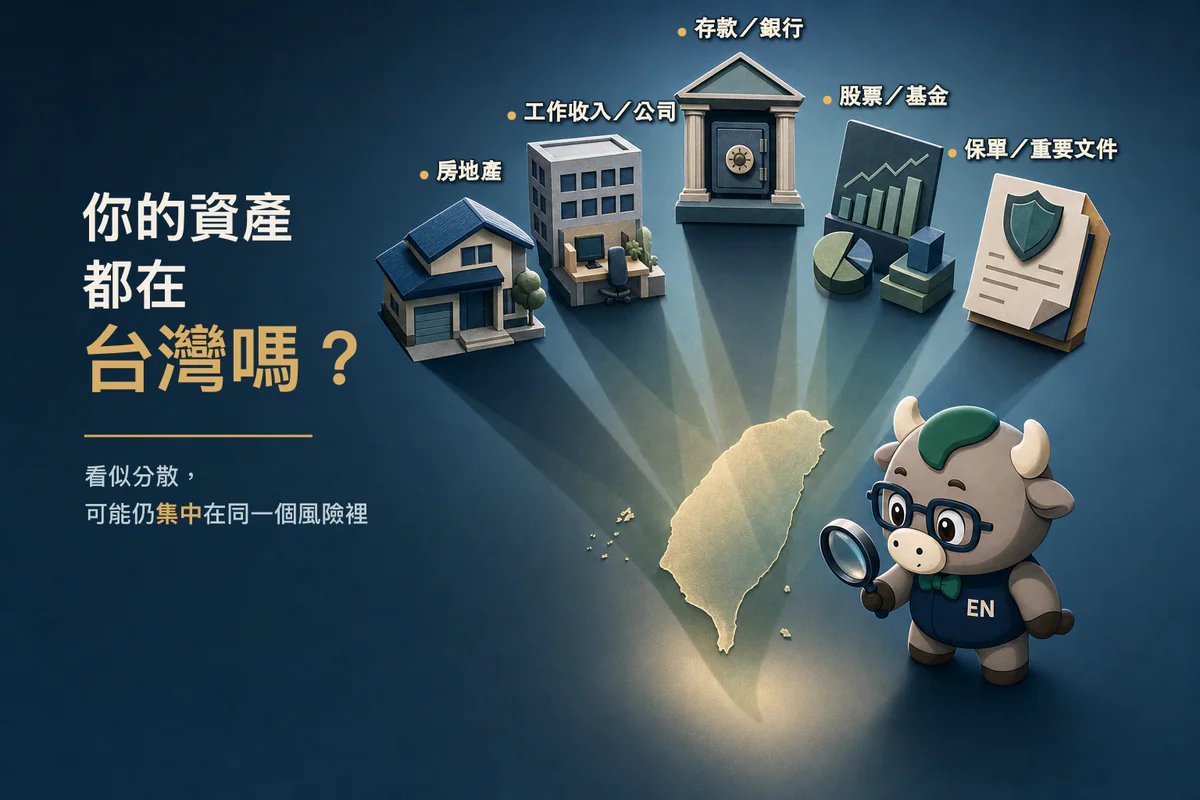 房屋、公司、銀行、股票與保單都集中在台灣的資產示意圖
